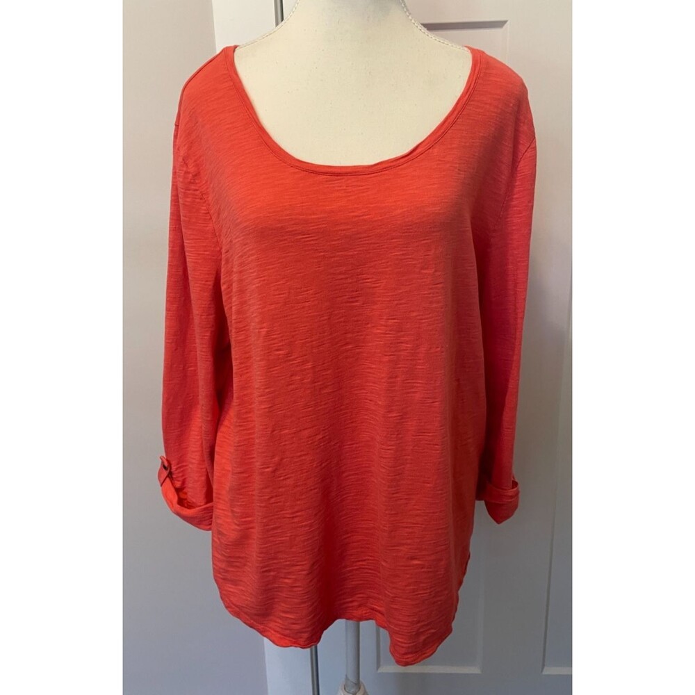 CHICOS Womens Knit TOP 3/4 Tab Sleeve ORANGE Ultimate Tee Size 3 (X/16)